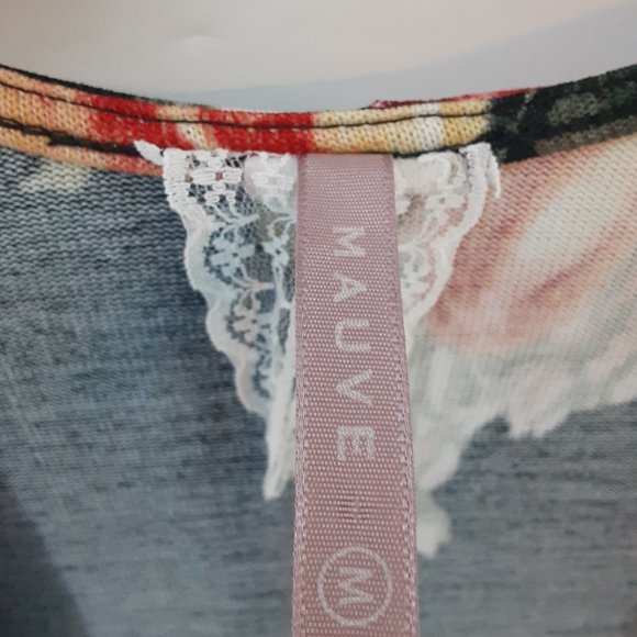 MAUVE Floral Cardigan‎ Sweater Open Front Drape Women's Size M Medium Black Pink - Picture 6 of 7